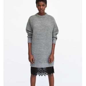 Oversized Sweater Dress w/ Lace Trim Slip
